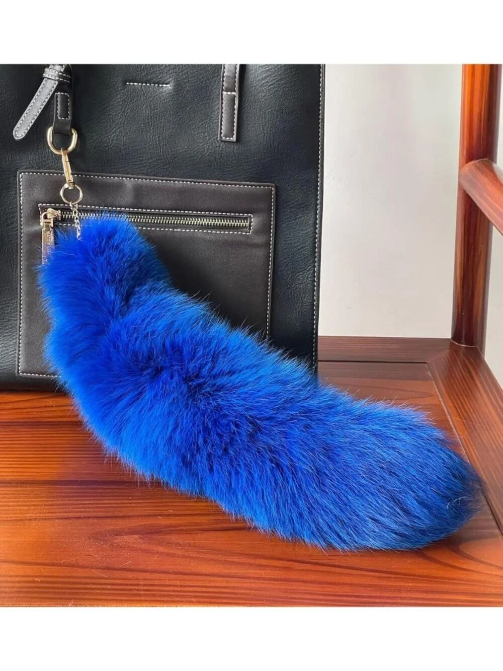 Women's Blue Pendant Cosplay Costume Halloween Furry Tails Keychain Handbag